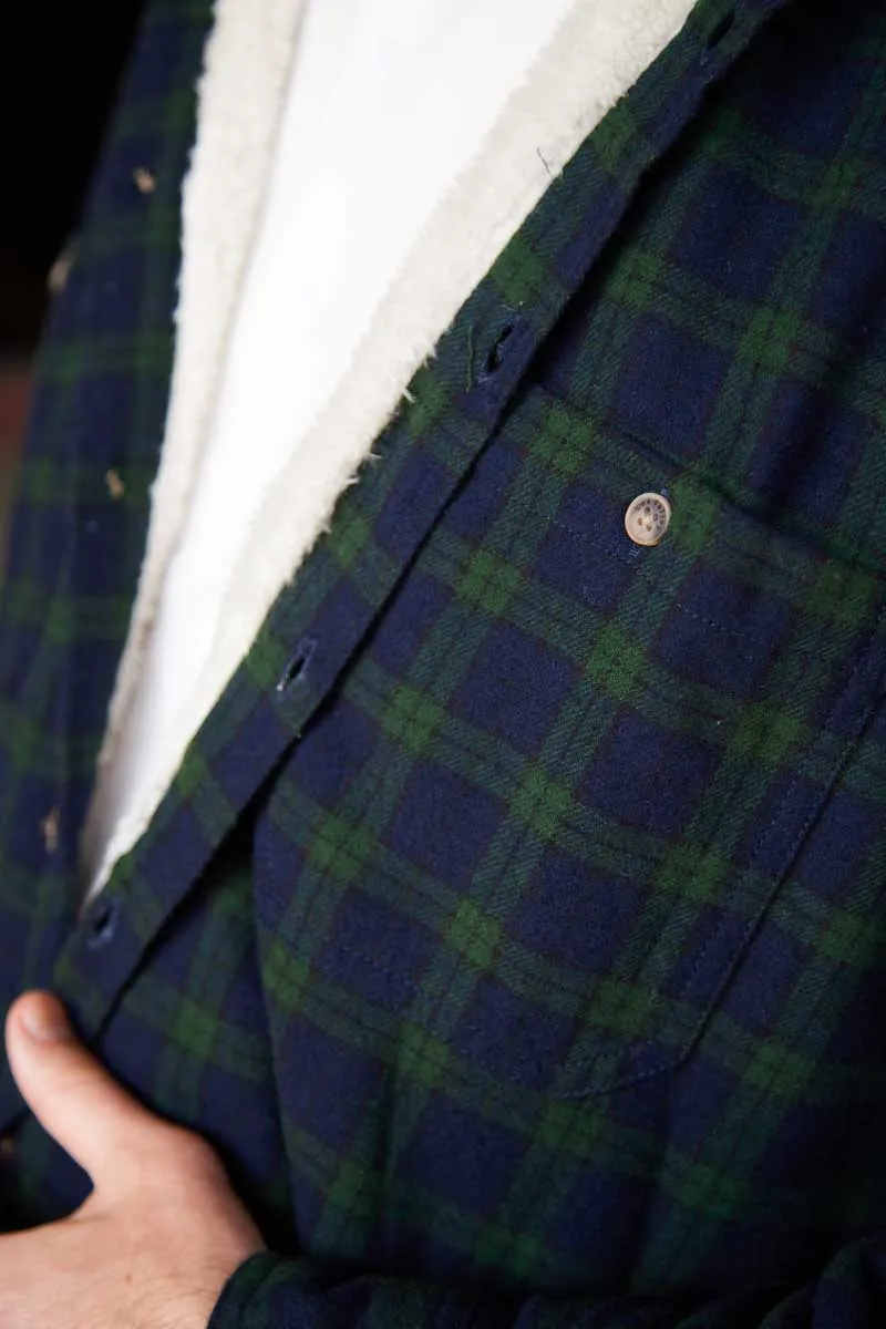 Collar Fleece Lined Flannel Shirts Men’s Green Tartan - Blackwatch (LV6)