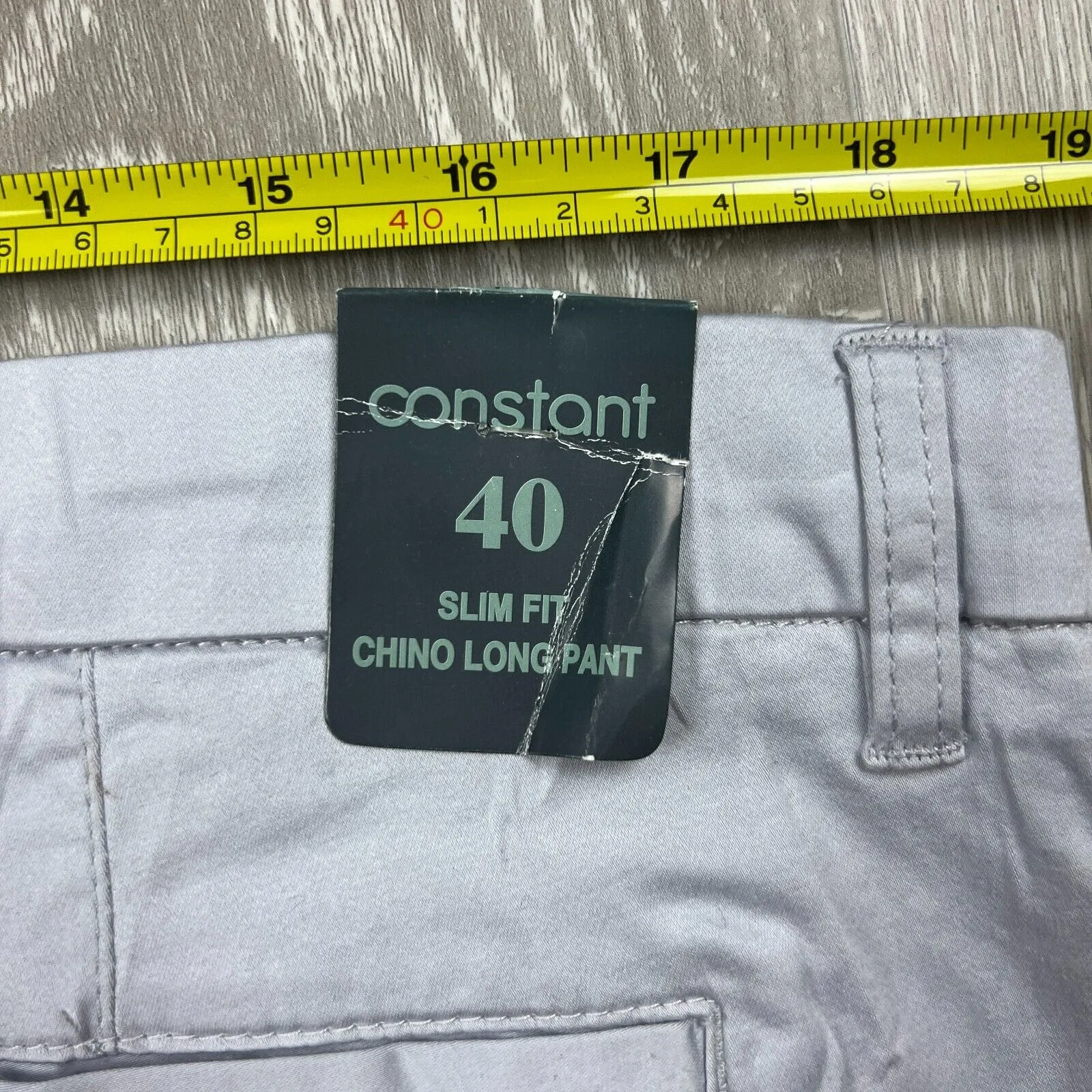 Contstant Premium Mens Grey-Silver Slim Fit Chino Size 40 (New)
