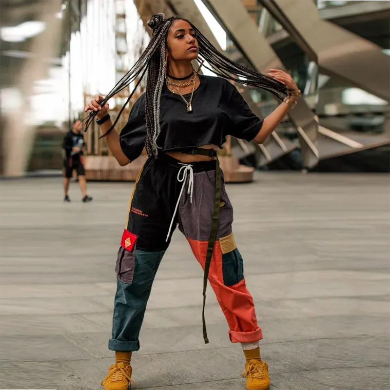 Corduroy Color Block Cargo Pants