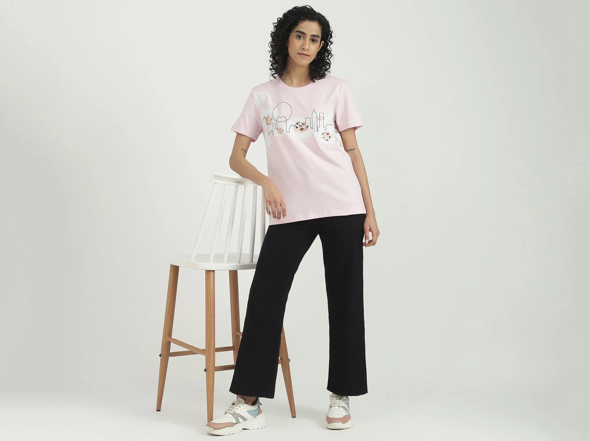 Cotton Printed Round Neck Women T-shirts
