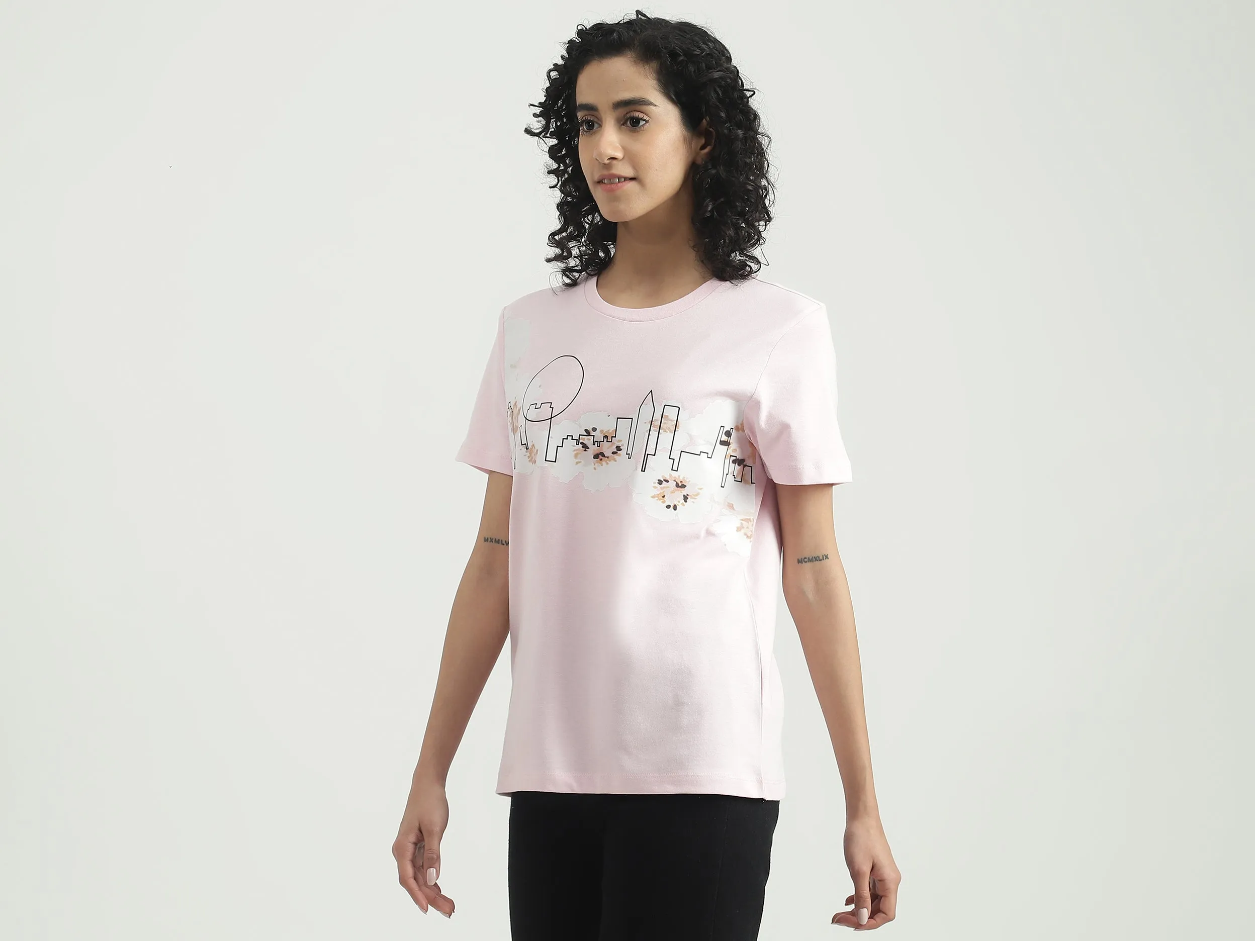 Cotton Printed Round Neck Women T-shirts