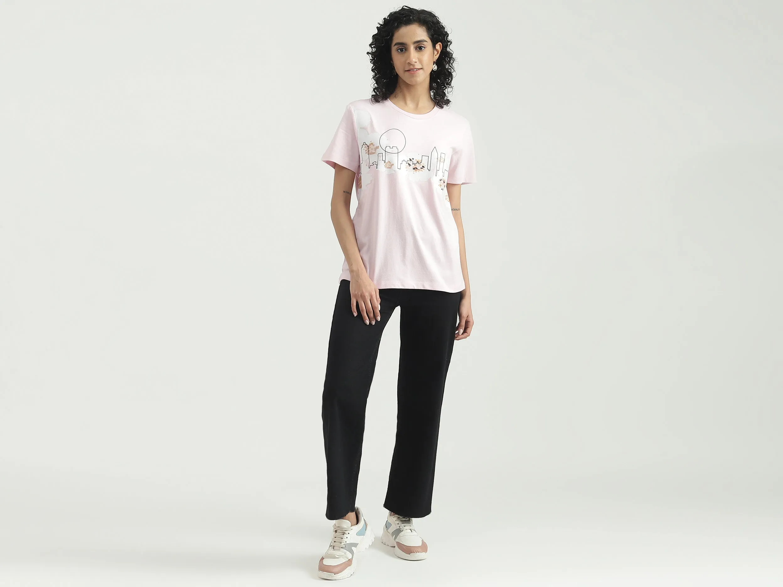 Cotton Printed Round Neck Women T-shirts
