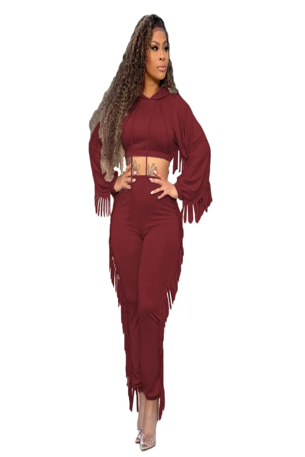 Crop Tassel Shirt and Pants Set