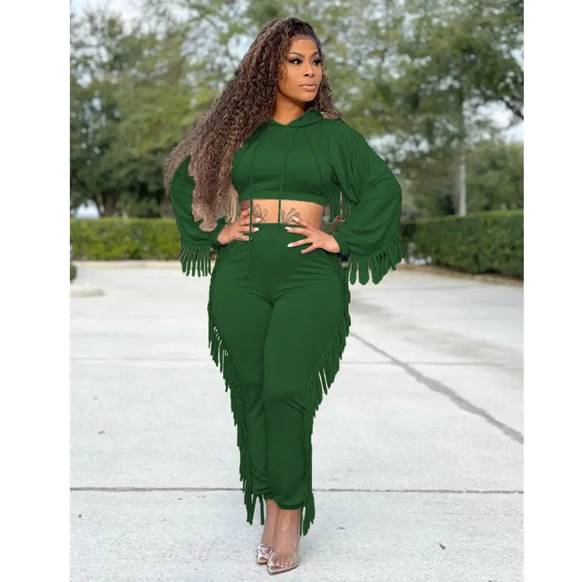 Crop Tassel Shirt and Pants Set