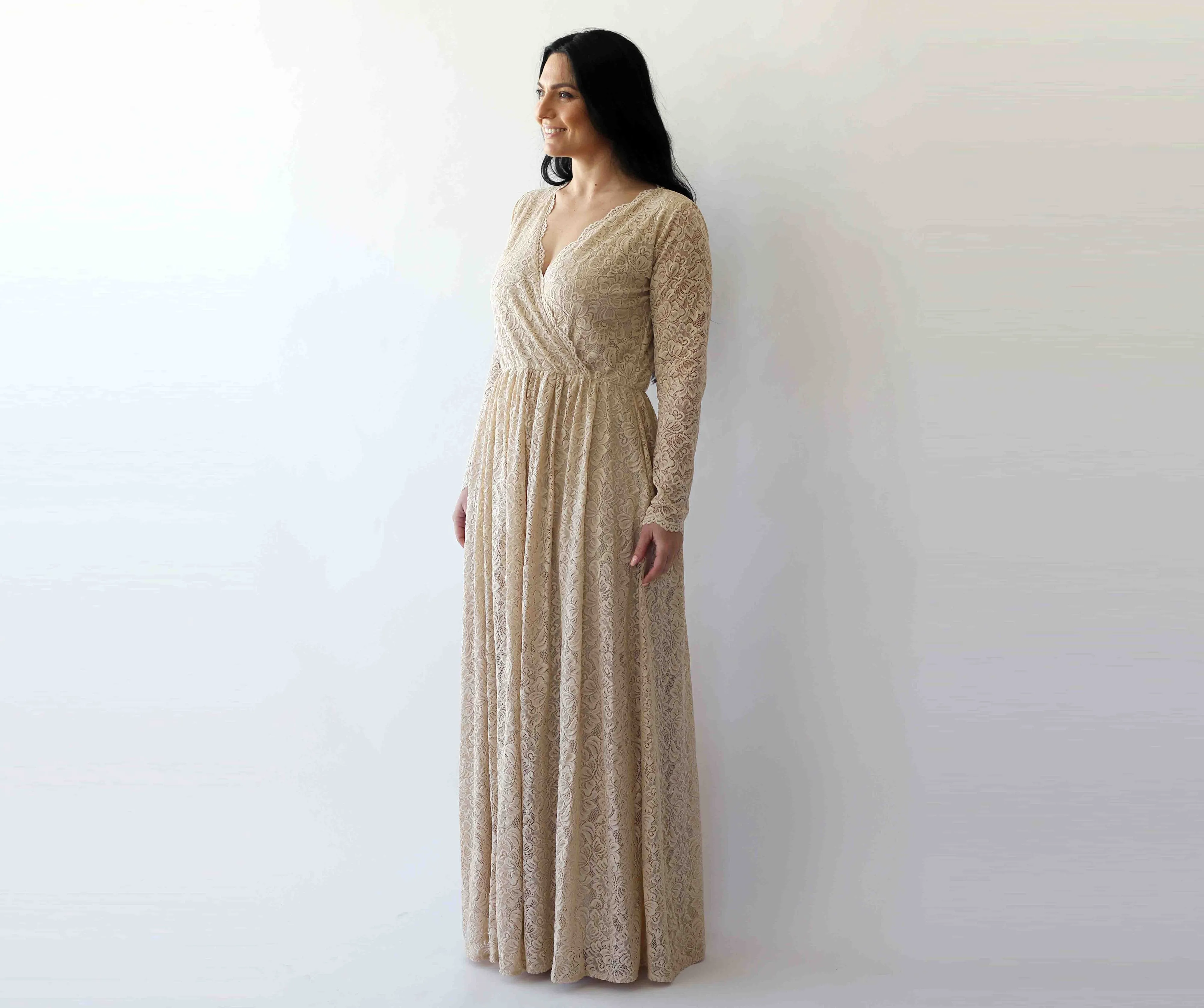 Curvy Champagne boho dress #1269