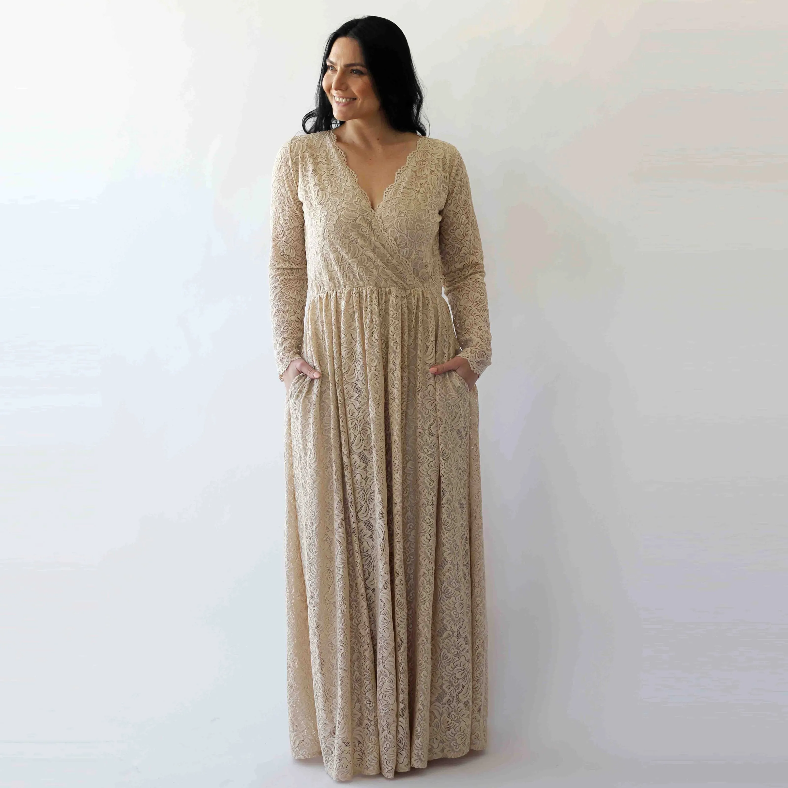 Curvy Champagne boho dress #1269