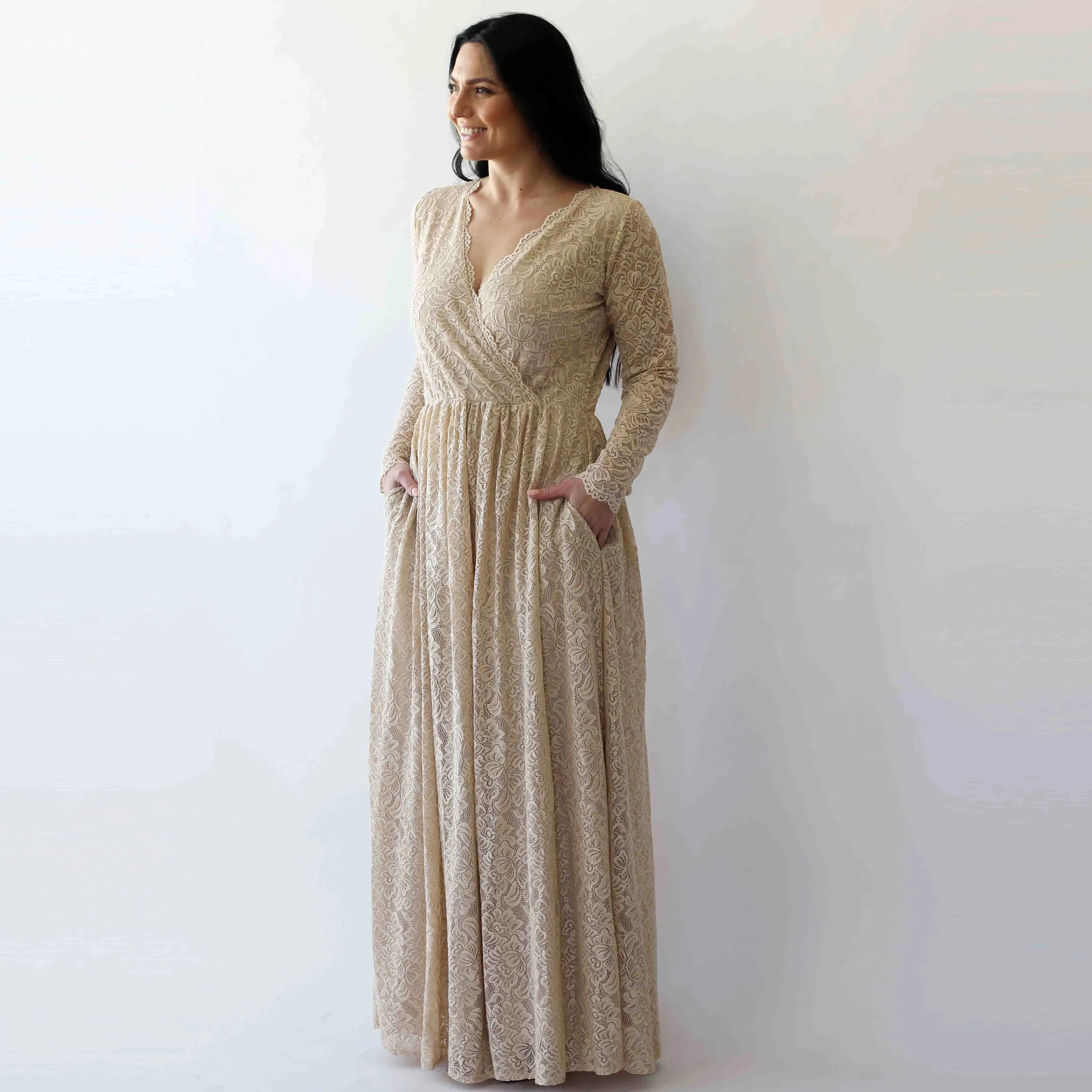 Curvy Champagne boho dress #1269