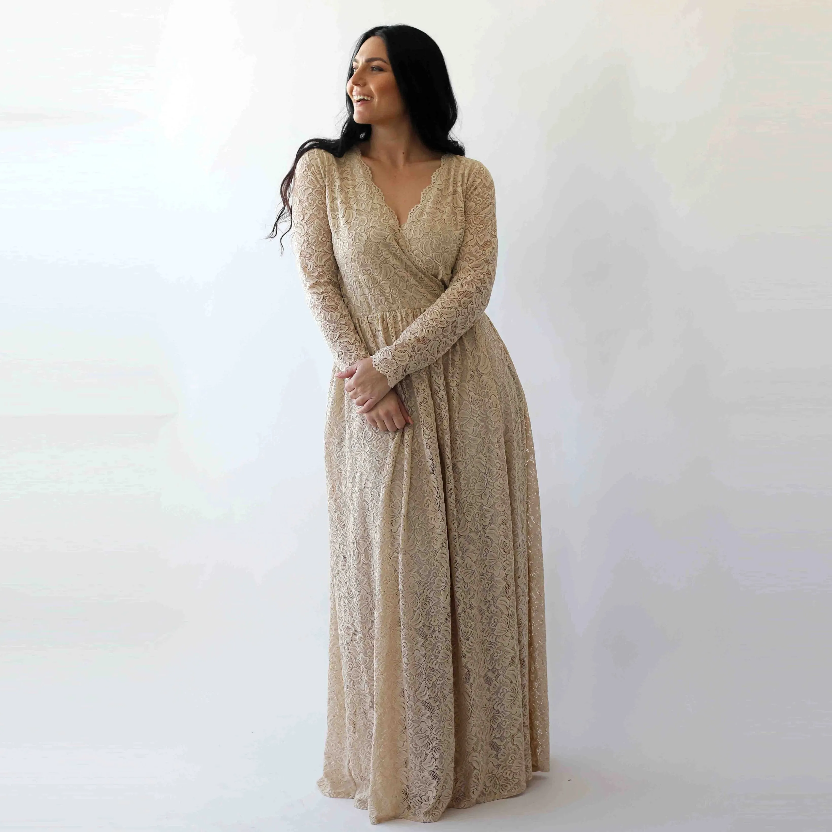 Curvy Champagne boho dress #1269