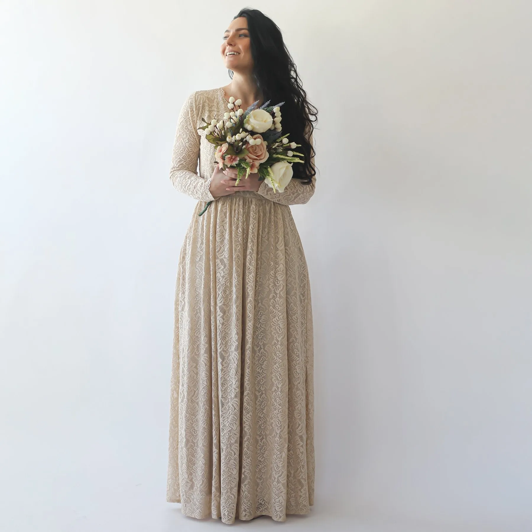 Curvy Champagne boho dress #1269