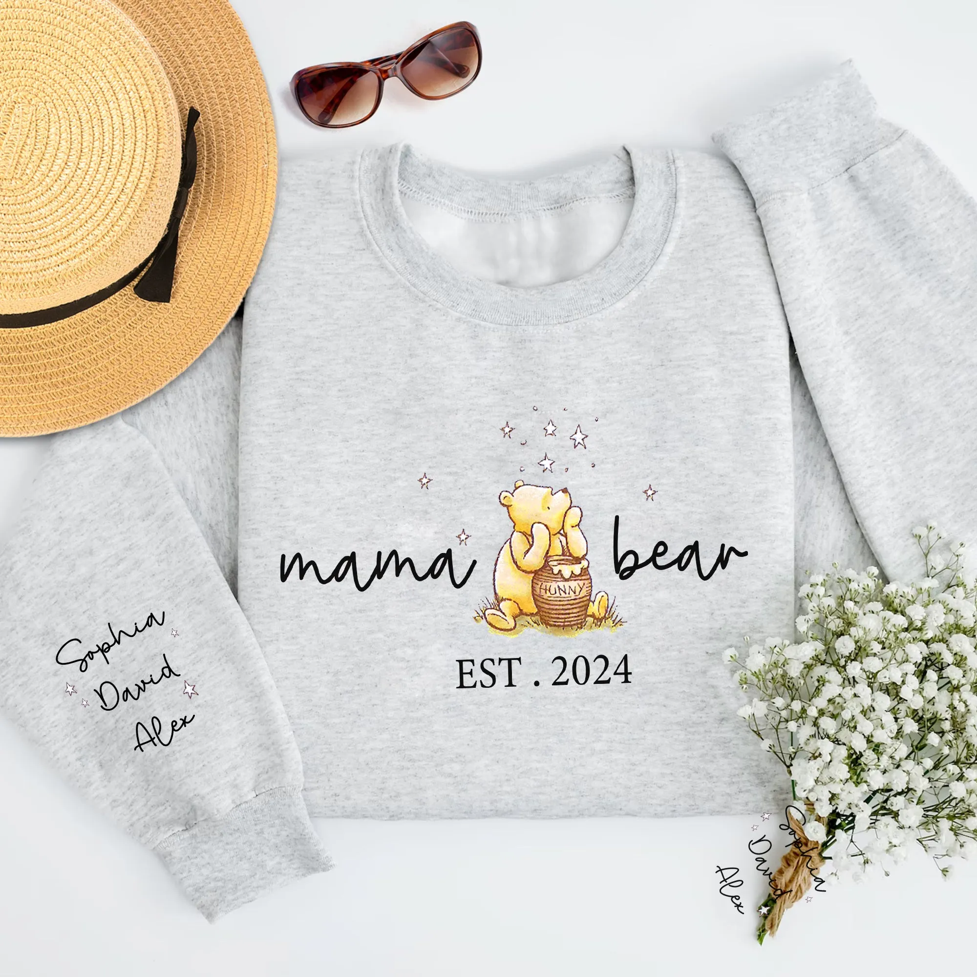 Custom Mama Bear Sweatshirt, Mama Est with Kid Name on Sleeve Sweatshirt, Personalized Mom Sweatshirt, Mothers Day Sweatshirt, New Mom Tee