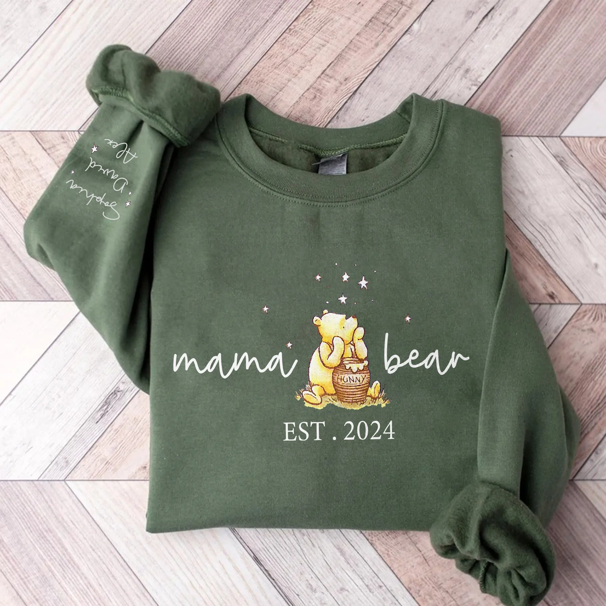 Custom Mama Bear Sweatshirt, Mama Est with Kid Name on Sleeve Sweatshirt, Personalized Mom Sweatshirt, Mothers Day Sweatshirt, New Mom Tee
