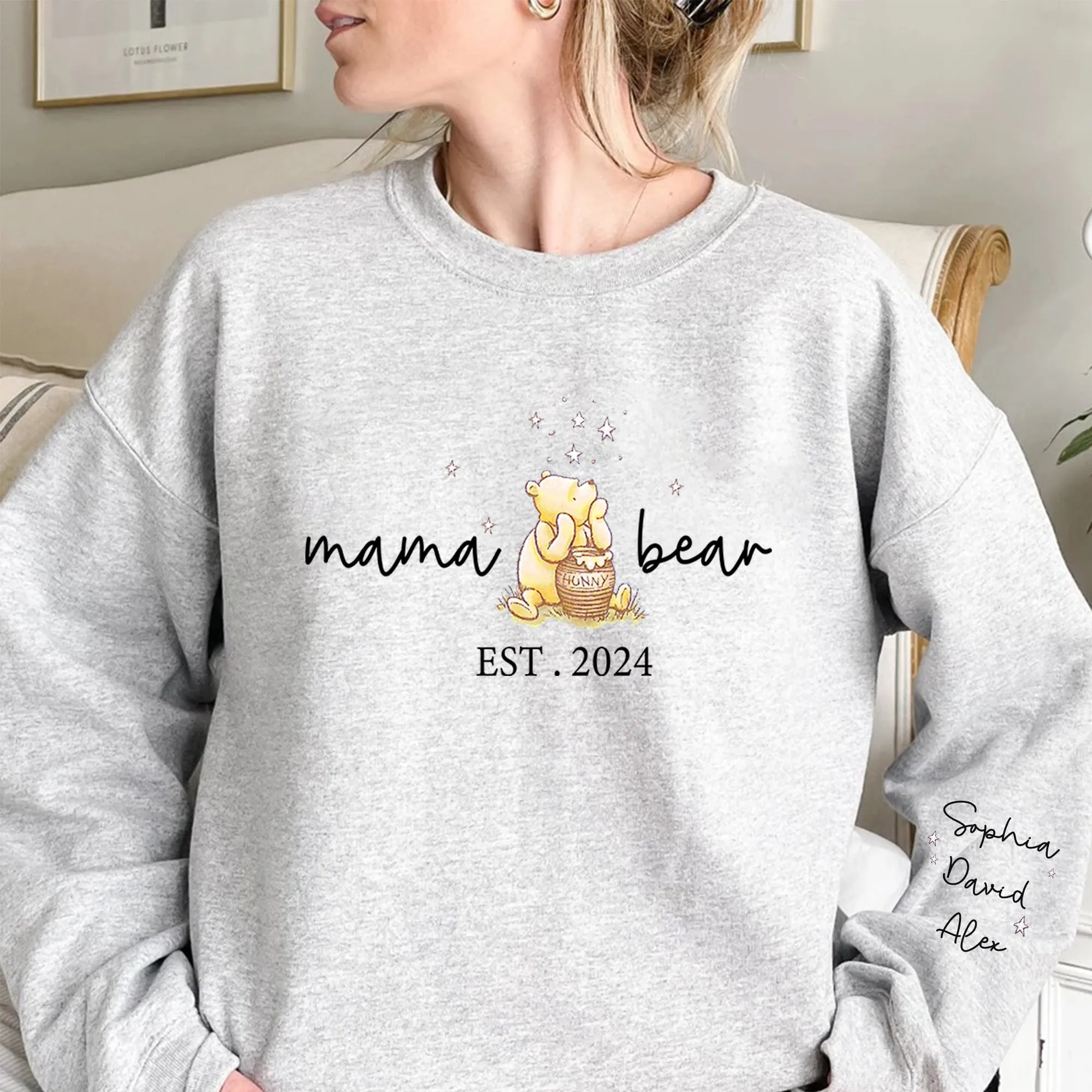 Custom Mama Bear Sweatshirt, Mama Est with Kid Name on Sleeve Sweatshirt, Personalized Mom Sweatshirt, Mothers Day Sweatshirt, New Mom Tee