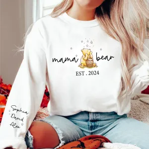 Custom Mama Bear Sweatshirt, Mama Est with Kid Name on Sleeve Sweatshirt, Personalized Mom Sweatshirt, Mothers Day Sweatshirt, New Mom Tee