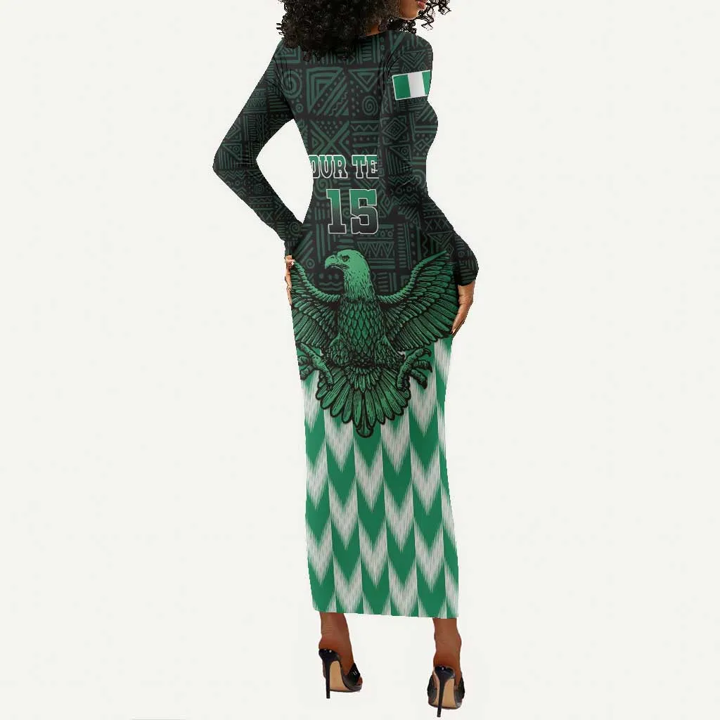 Custom Nigeria Football Long Sleeve Bodycon Dress African Pattern LT15