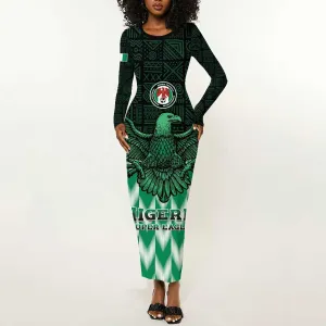 Custom Nigeria Football Long Sleeve Bodycon Dress African Pattern LT15