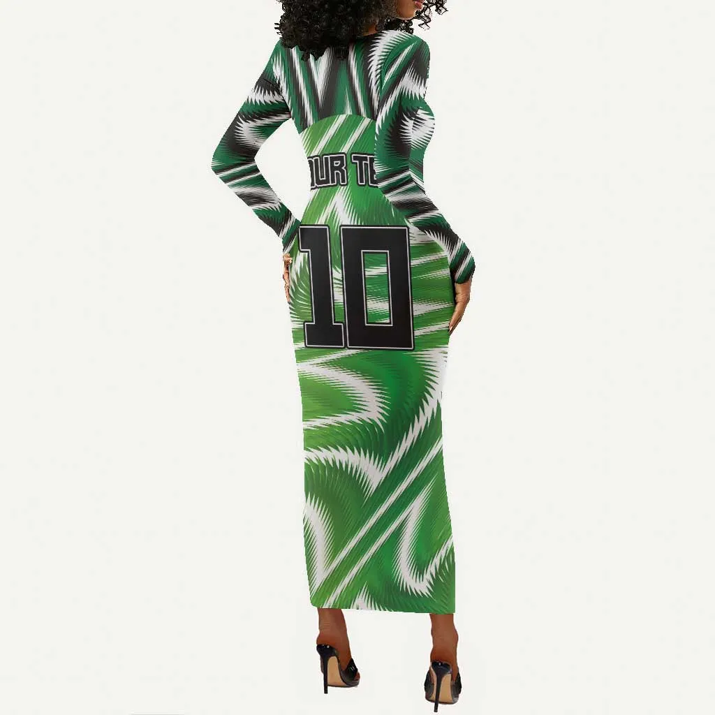 Custom Nigeria Football Long Sleeve Bodycon Dress Sporty Super Eagles LT03