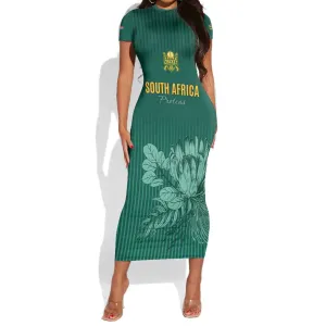 Custom South Africa Cricket Short Sleeve Bodycon Dress Come On Proteas LT15