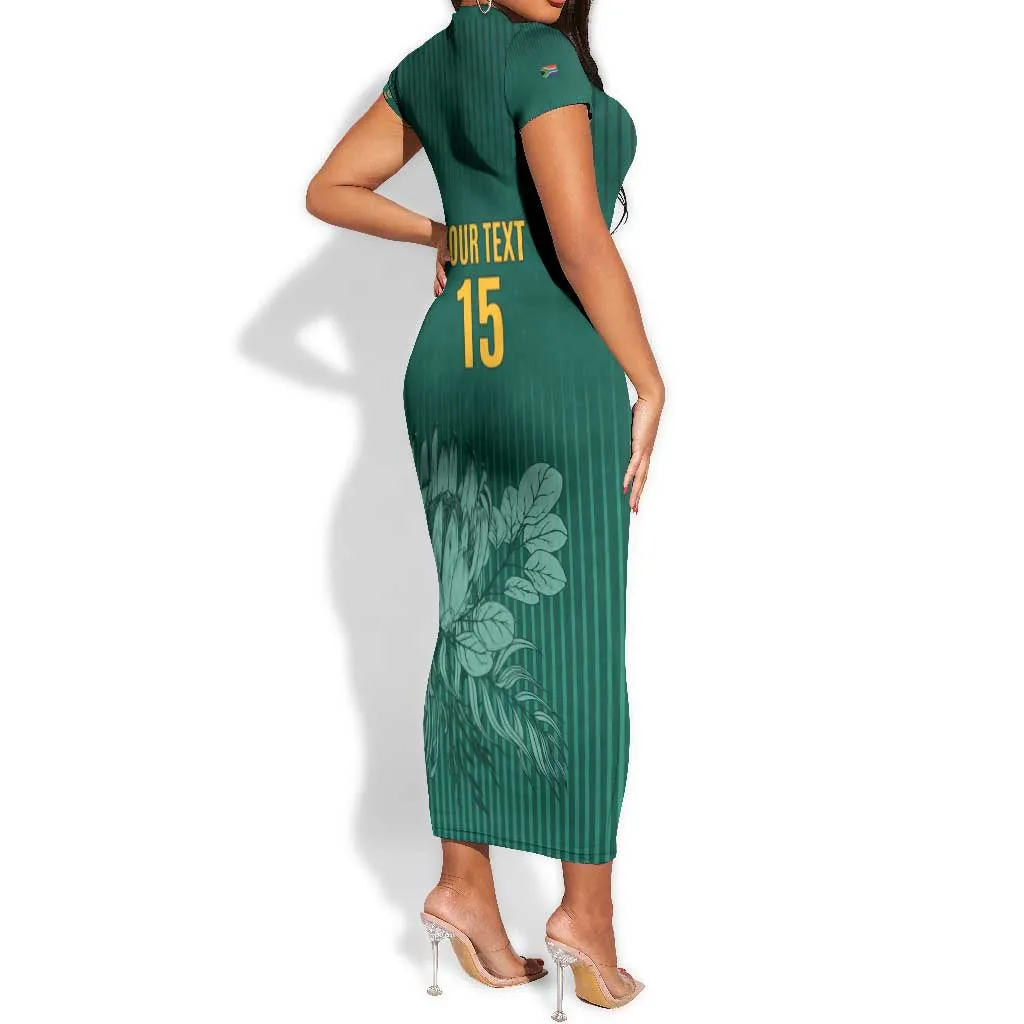 Custom South Africa Cricket Short Sleeve Bodycon Dress Come On Proteas LT15