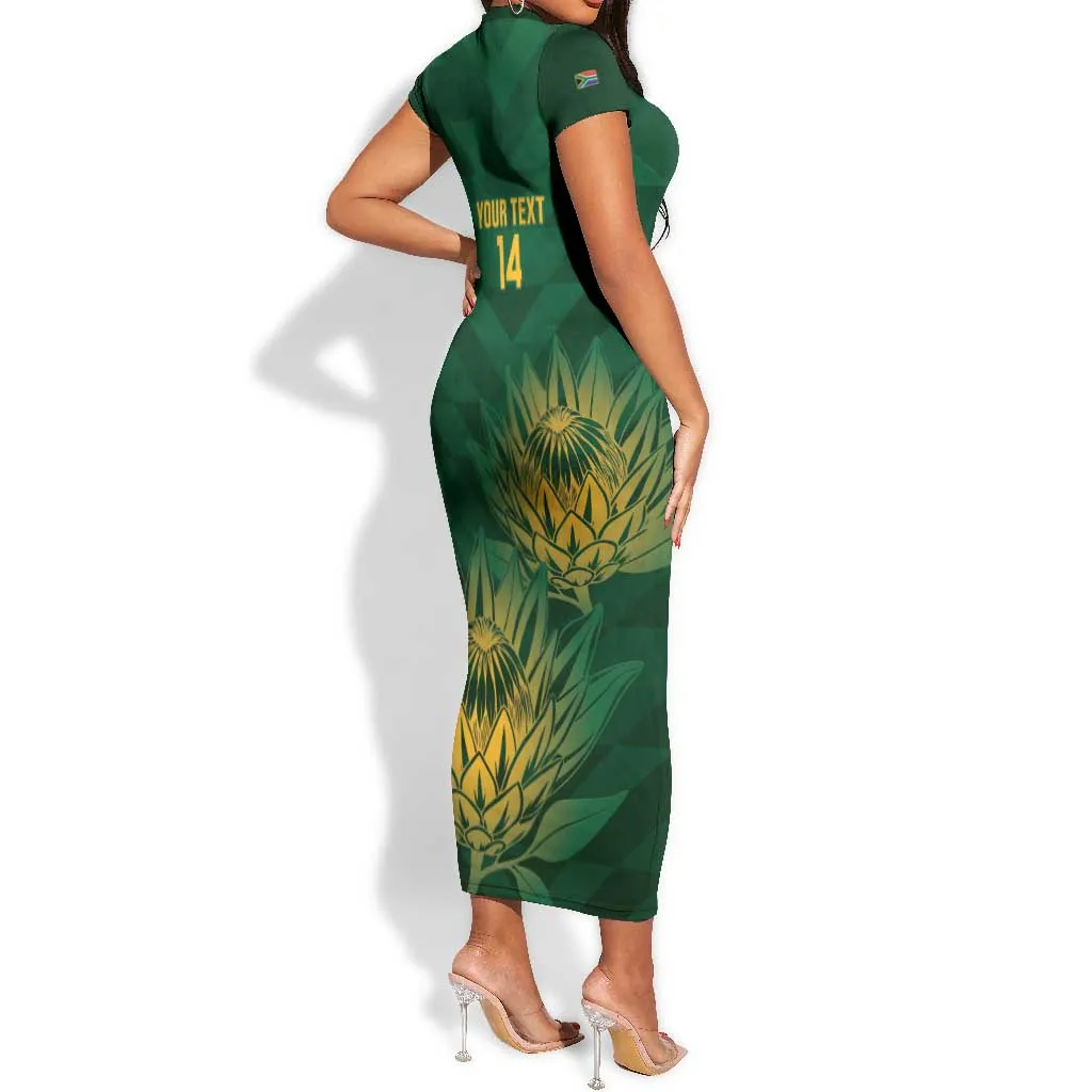 Custom South Africa Cricket Short Sleeve Bodycon Dress Go Champions Proteas LT14