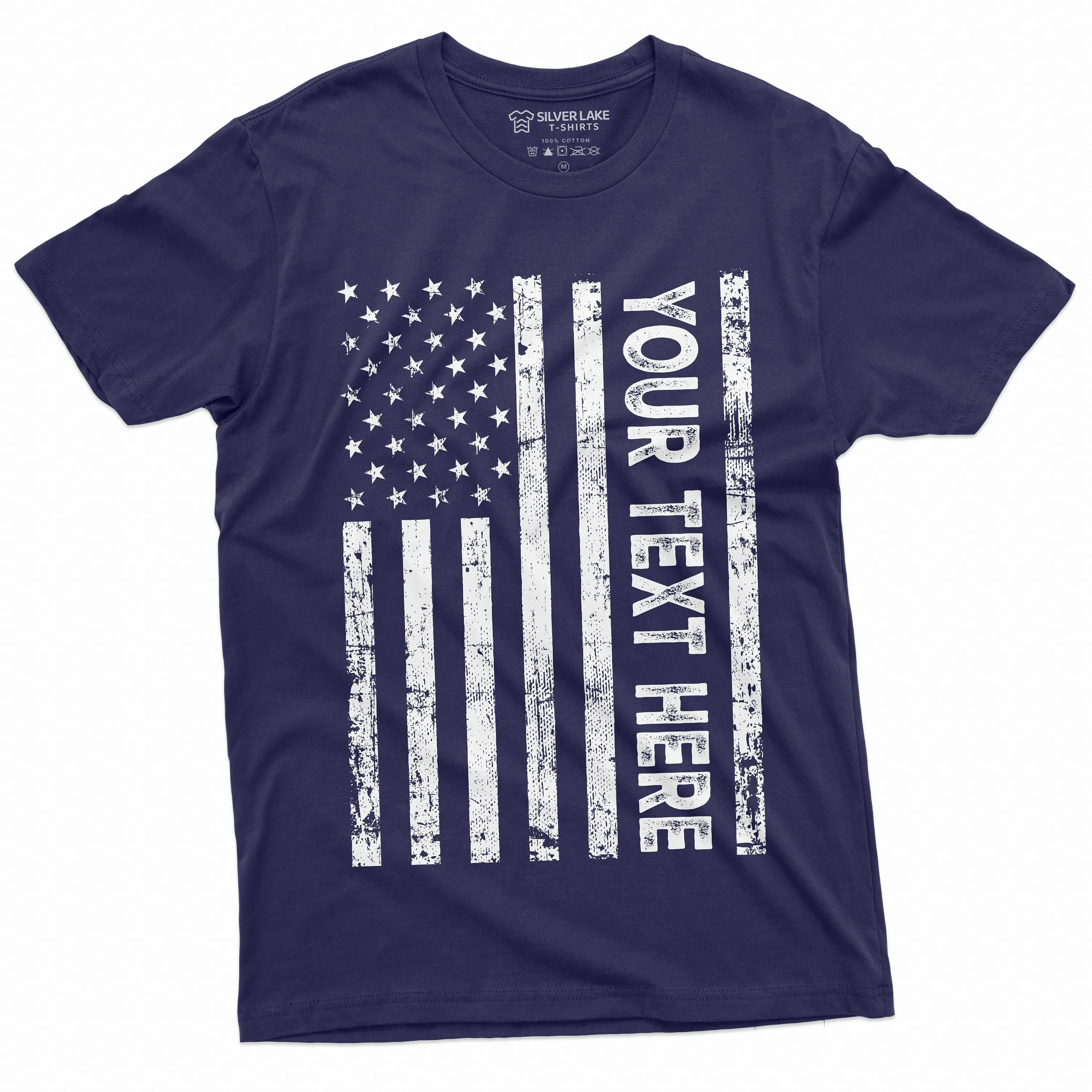 Custom USA Flag Men's T-shirt Add your text American flag Father's day 4th of July customizable Tee Shirt for Him Papa Dad Father Tee
