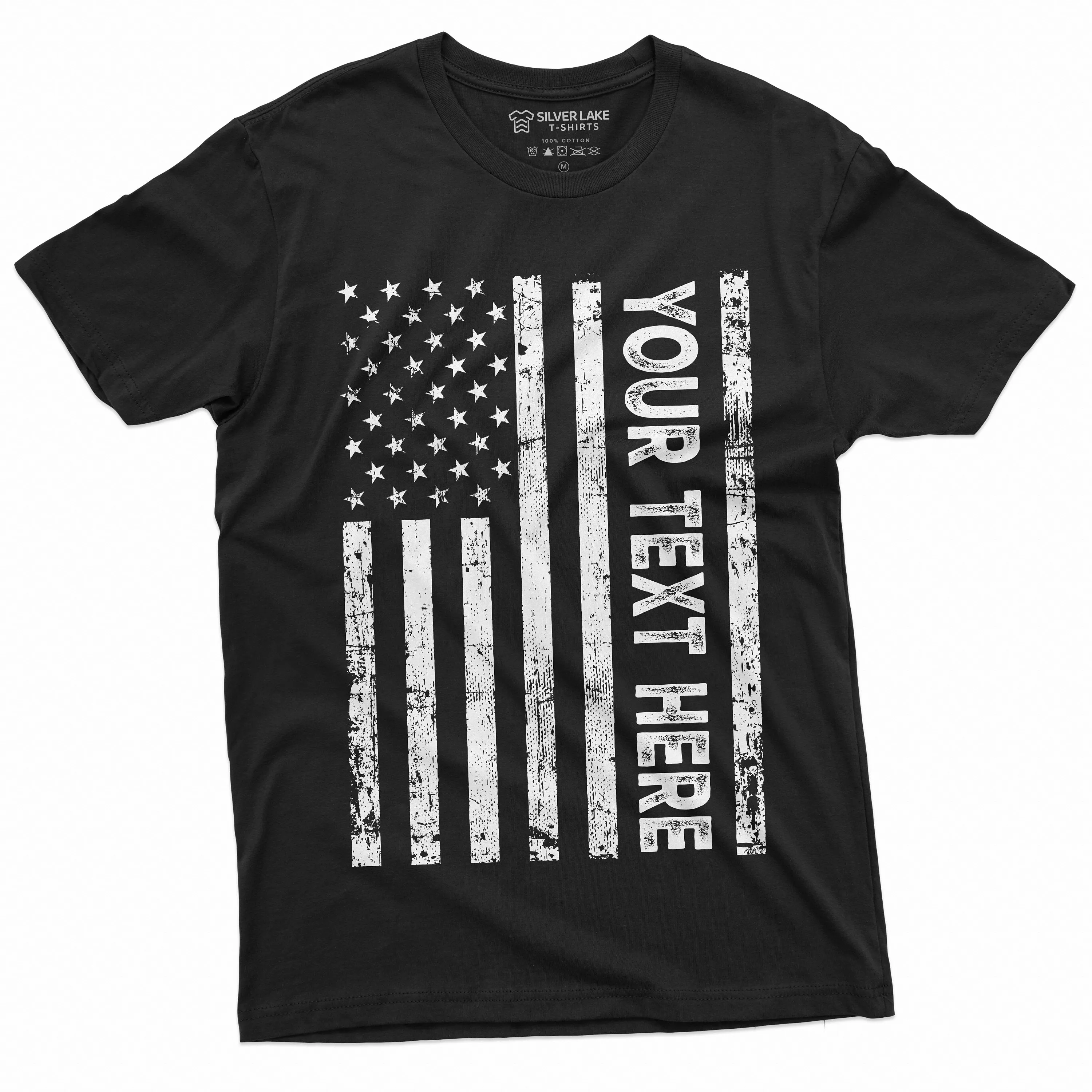 Custom USA Flag Men's T-shirt Add your text American flag Father's day 4th of July customizable Tee Shirt for Him Papa Dad Father Tee