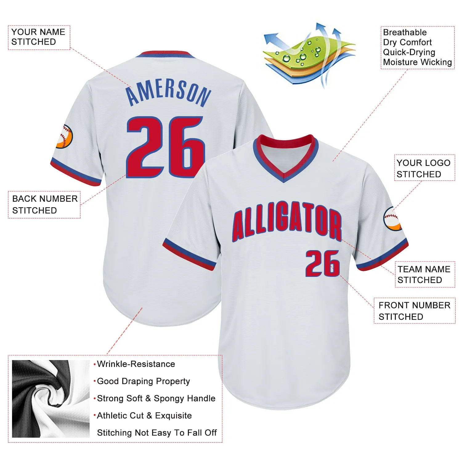 Custom White Red-Royal Authentic Throwback Rib-Knit Baseball Jersey Shirt
