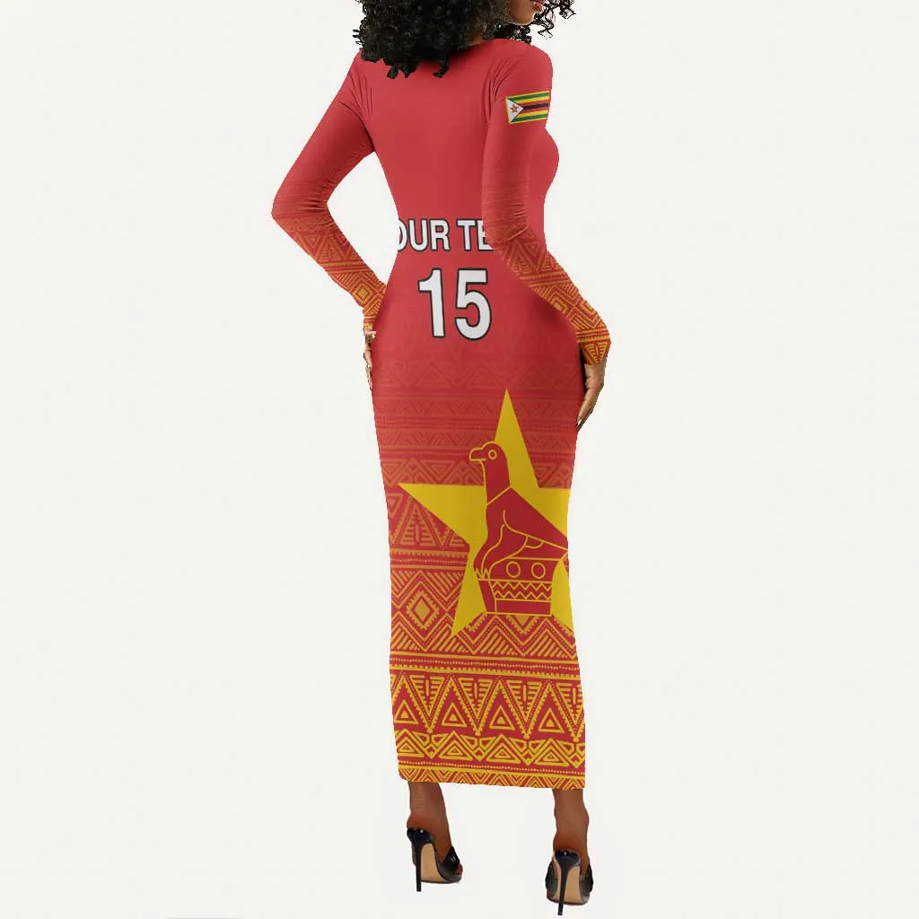 Custom Zimbabwe Cricket Long Sleeve Bodycon Dress Go Champions LT15