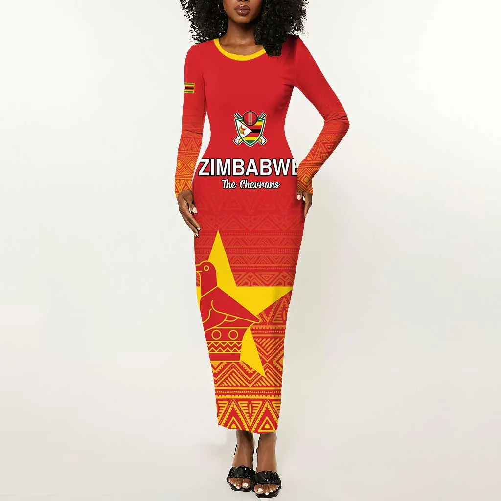 Custom Zimbabwe Cricket Long Sleeve Bodycon Dress Go Champions LT15