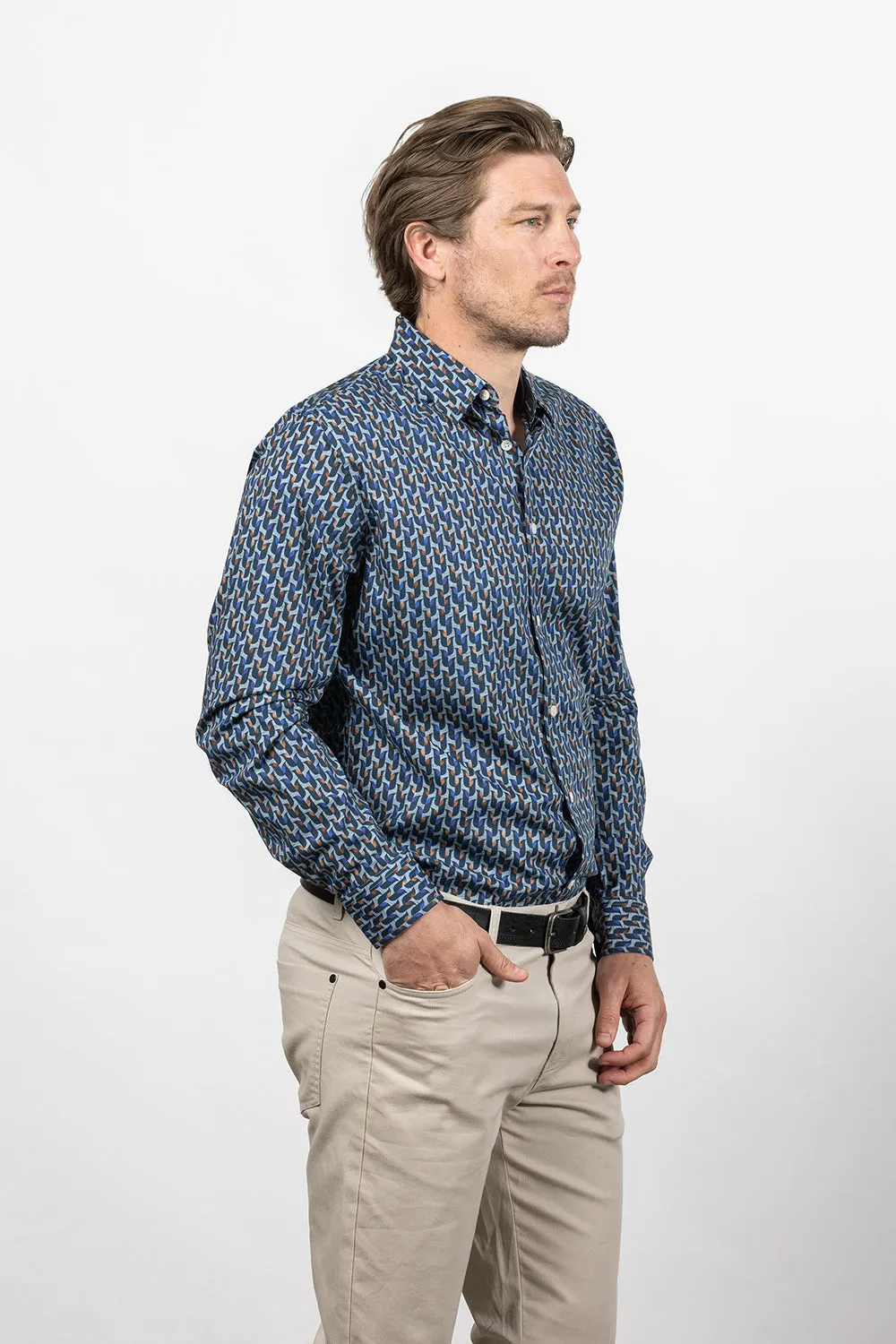 CUTLER & CO NIGEL L/S STRETCH COTTON PRINT SHIRT CS21245