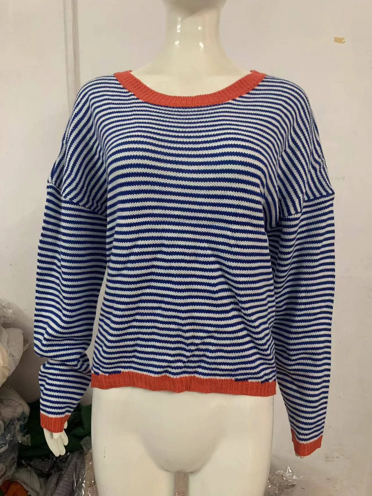 CWOSWL0811_ Long Sleeve Loose Neck Pullover Sweater: GREY / (XL) 1