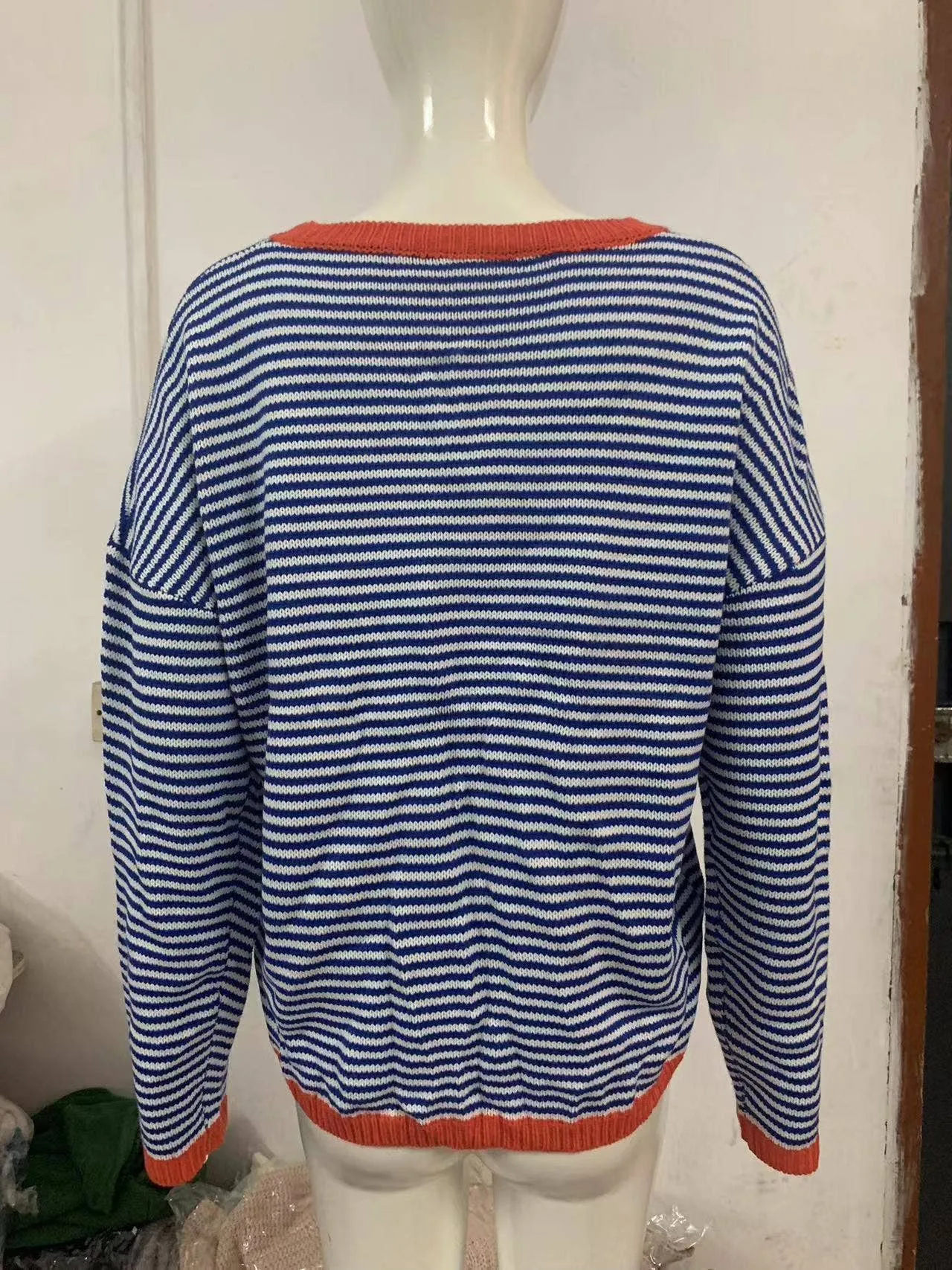CWOSWL0811_ Long Sleeve Loose Neck Pullover Sweater: GREY / (XL) 1