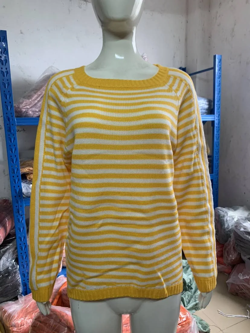 CWOSWL0811_ Long Sleeve Loose Neck Pullover Sweater: GREY / (XL) 1