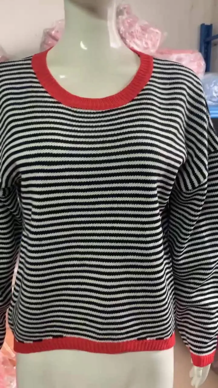 CWOSWL0811_ Long Sleeve Loose Neck Pullover Sweater: GREY / (XL) 1
