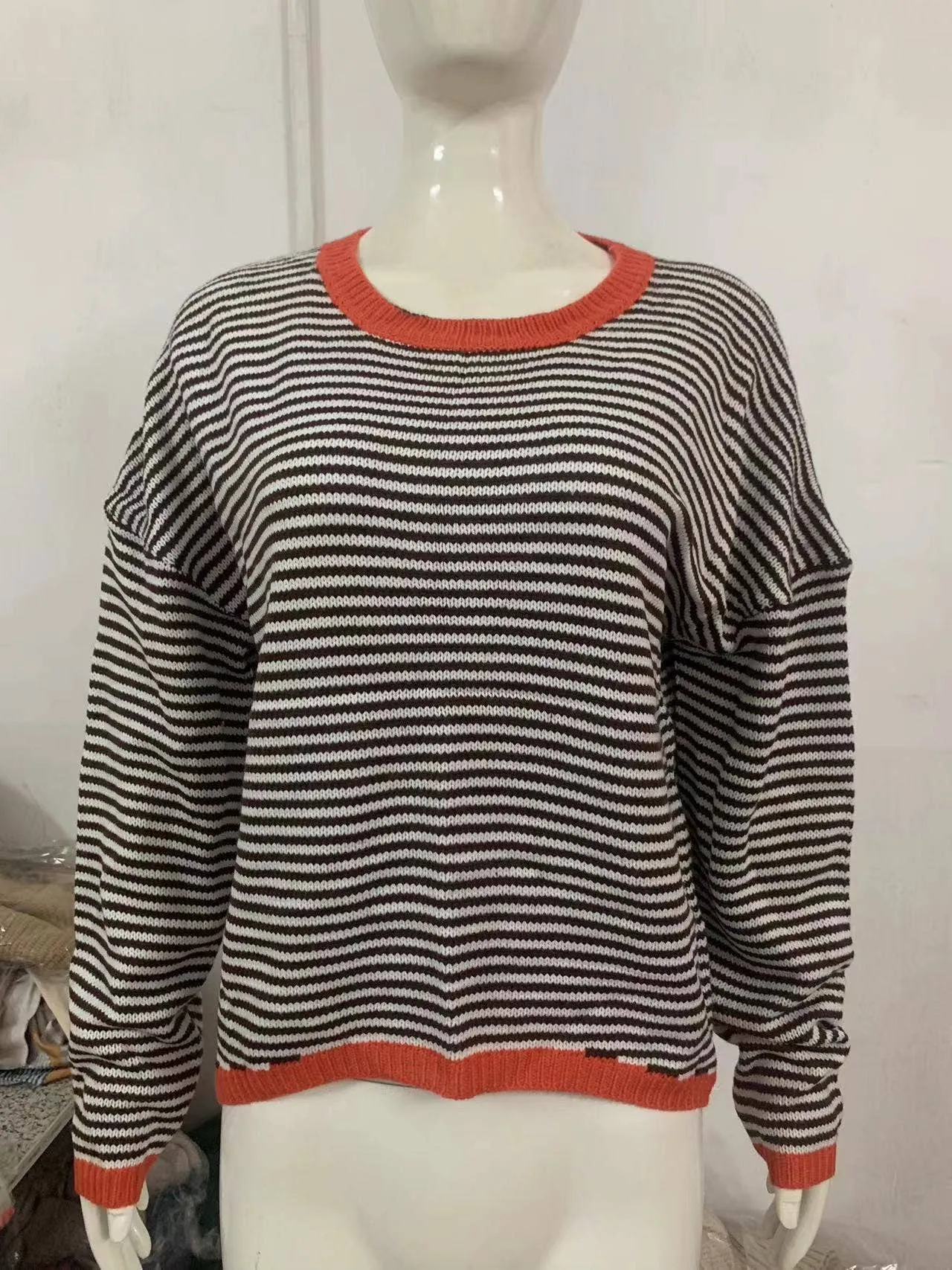 CWOSWL0811_ Long Sleeve Loose Neck Pullover Sweater: GREY / (XL) 1