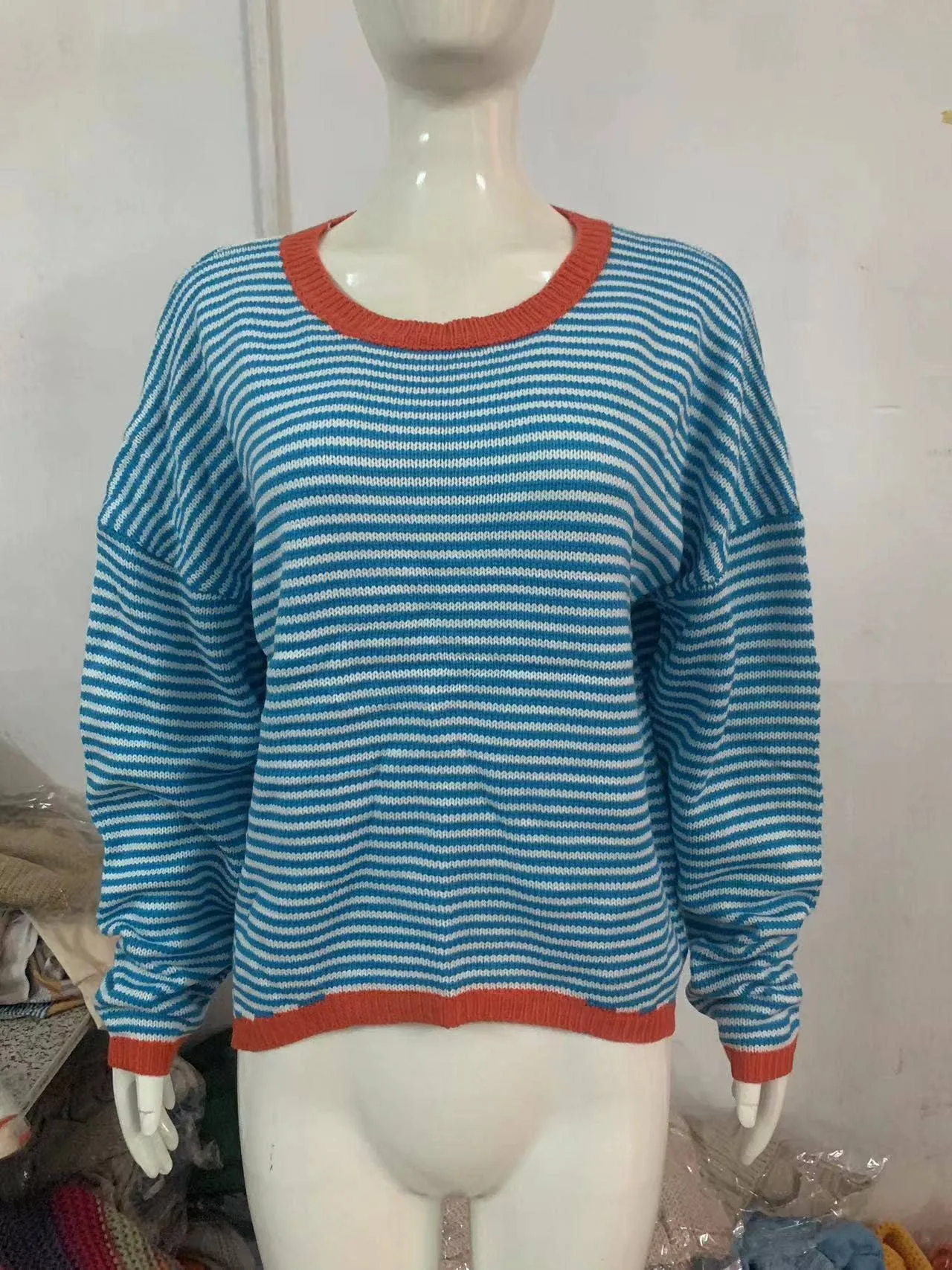 CWOSWL0811_ Long Sleeve Loose Neck Pullover Sweater: GREY / (XL) 1