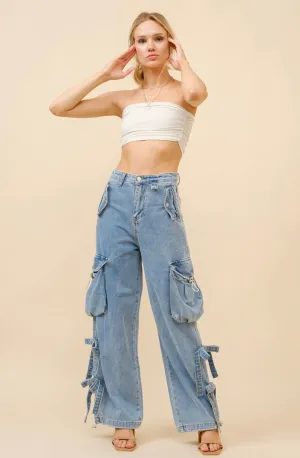Dani Mid Rise Denim Cargo Jeans