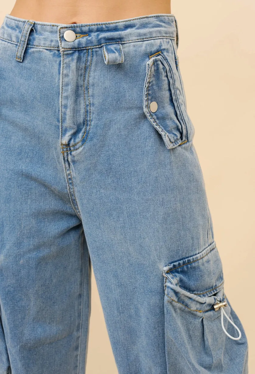 Dani Mid Rise Denim Cargo Jeans