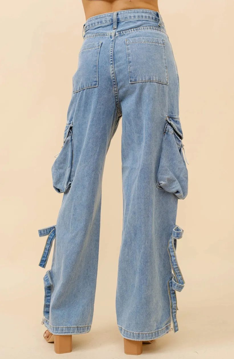 Dani Mid Rise Denim Cargo Jeans