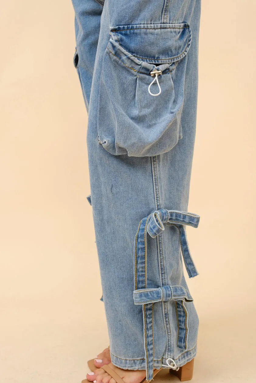 Dani Mid Rise Denim Cargo Jeans