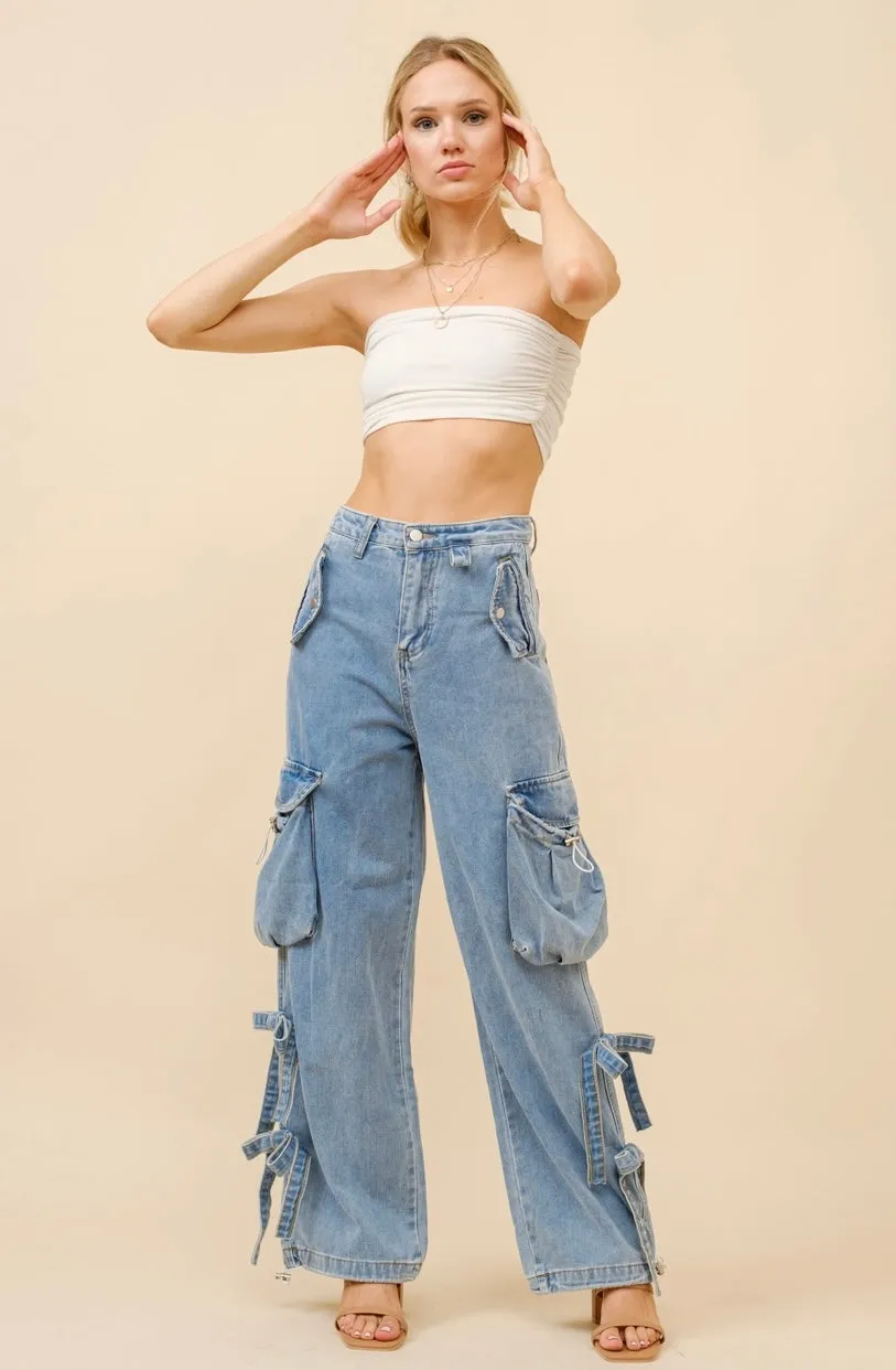 Dani Mid Rise Denim Cargo Jeans