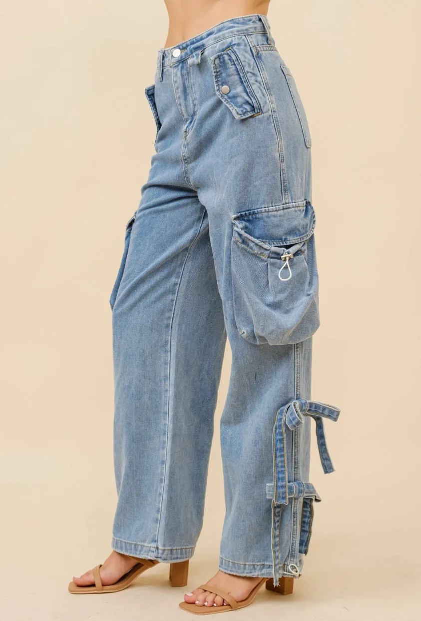 Dani Mid Rise Denim Cargo Jeans