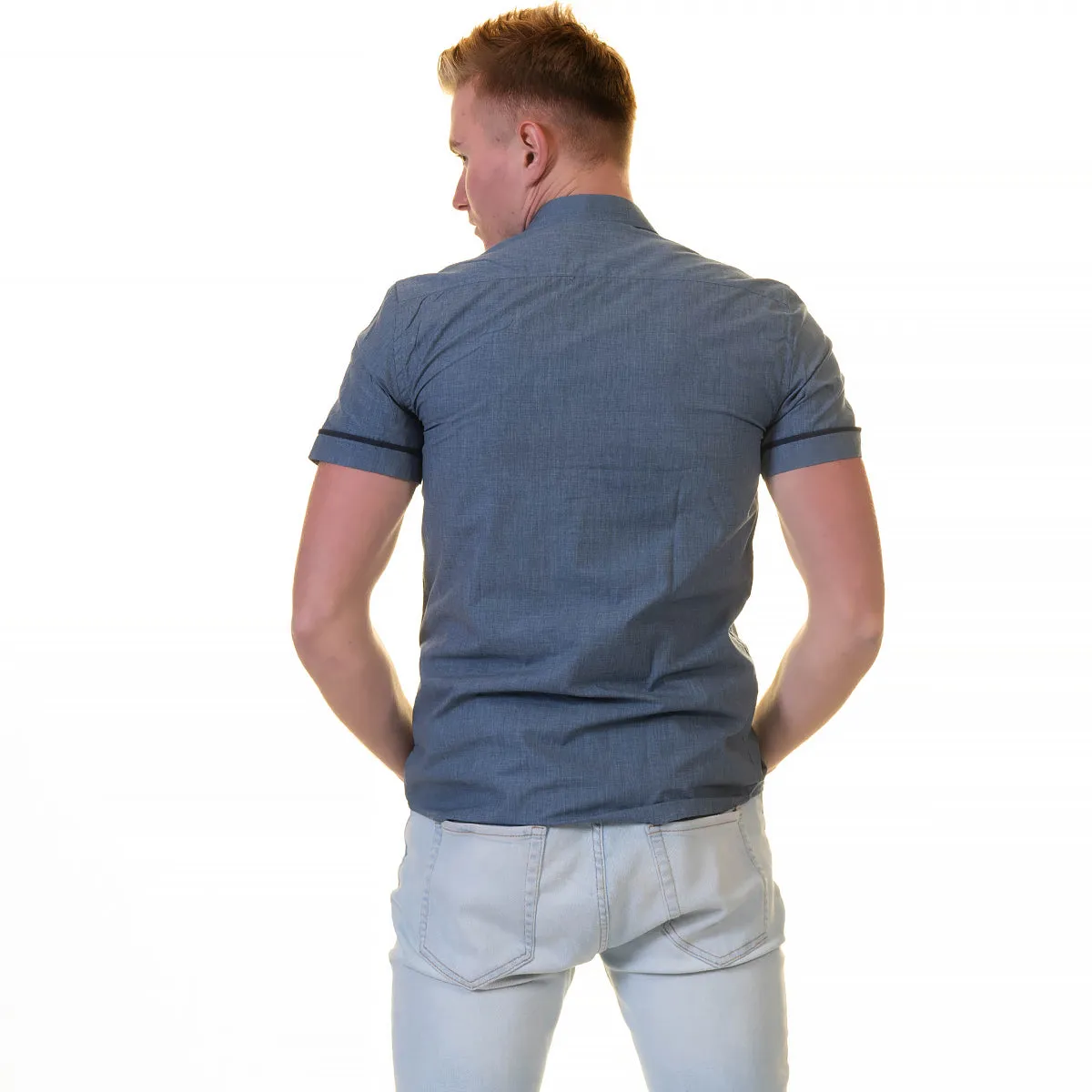 Dark Grey Short Sleeve Button up Shirts for Men - Tailored Slim Fit Cotton Dress Shirts