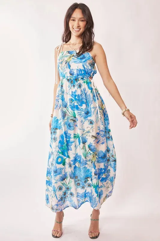 Davi & Dani Tropical Boho Printed Detail Cut Out Maxi Dress