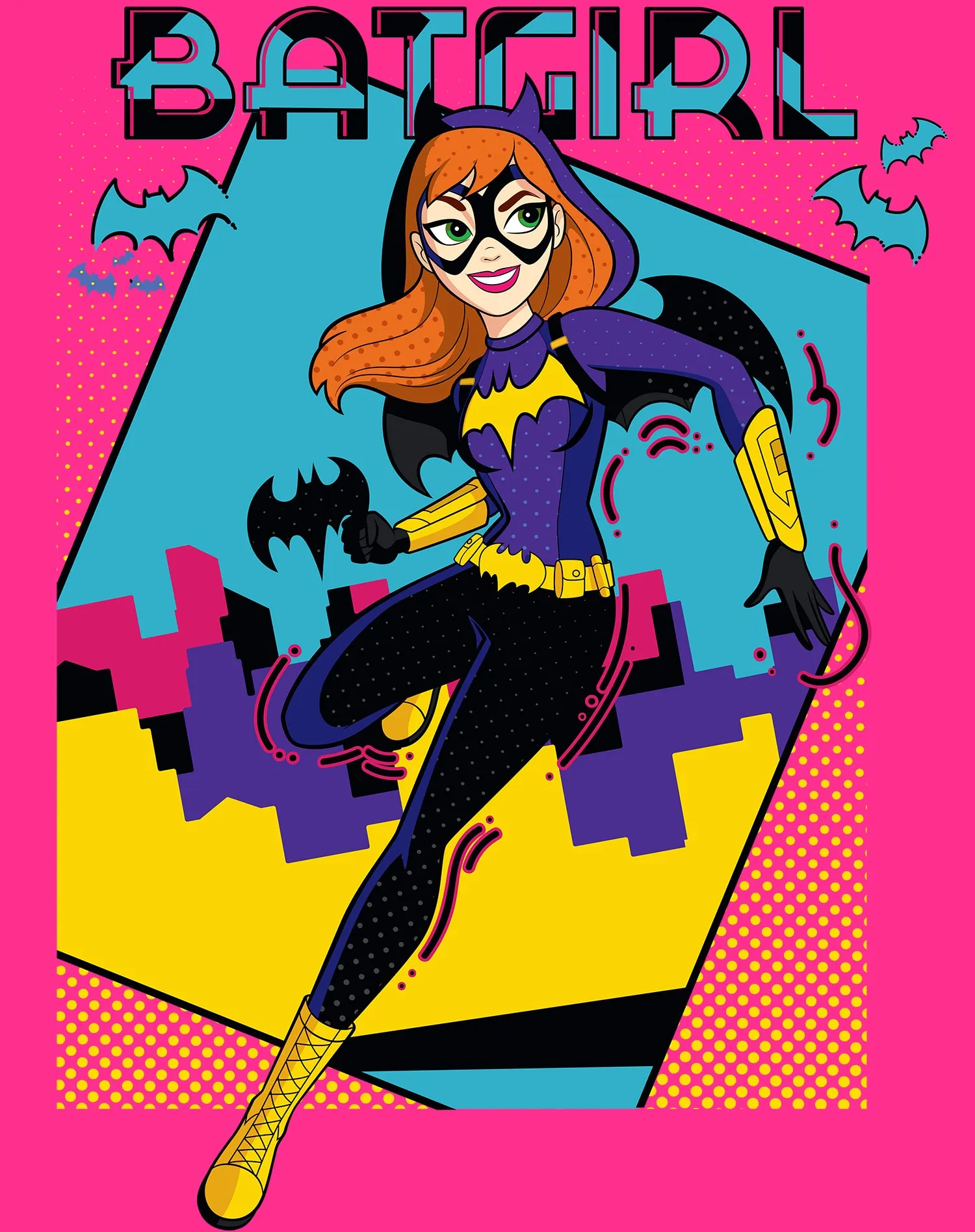 DC Super Hero Girls Batgirl Pop Wow Framed Official Kid's T-Shirt (Pink)