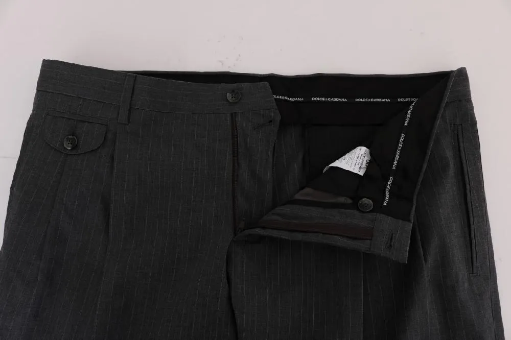 Dolce & Gabbana Gray Striped Cotton Dress Formal Pants - Size IT50-L