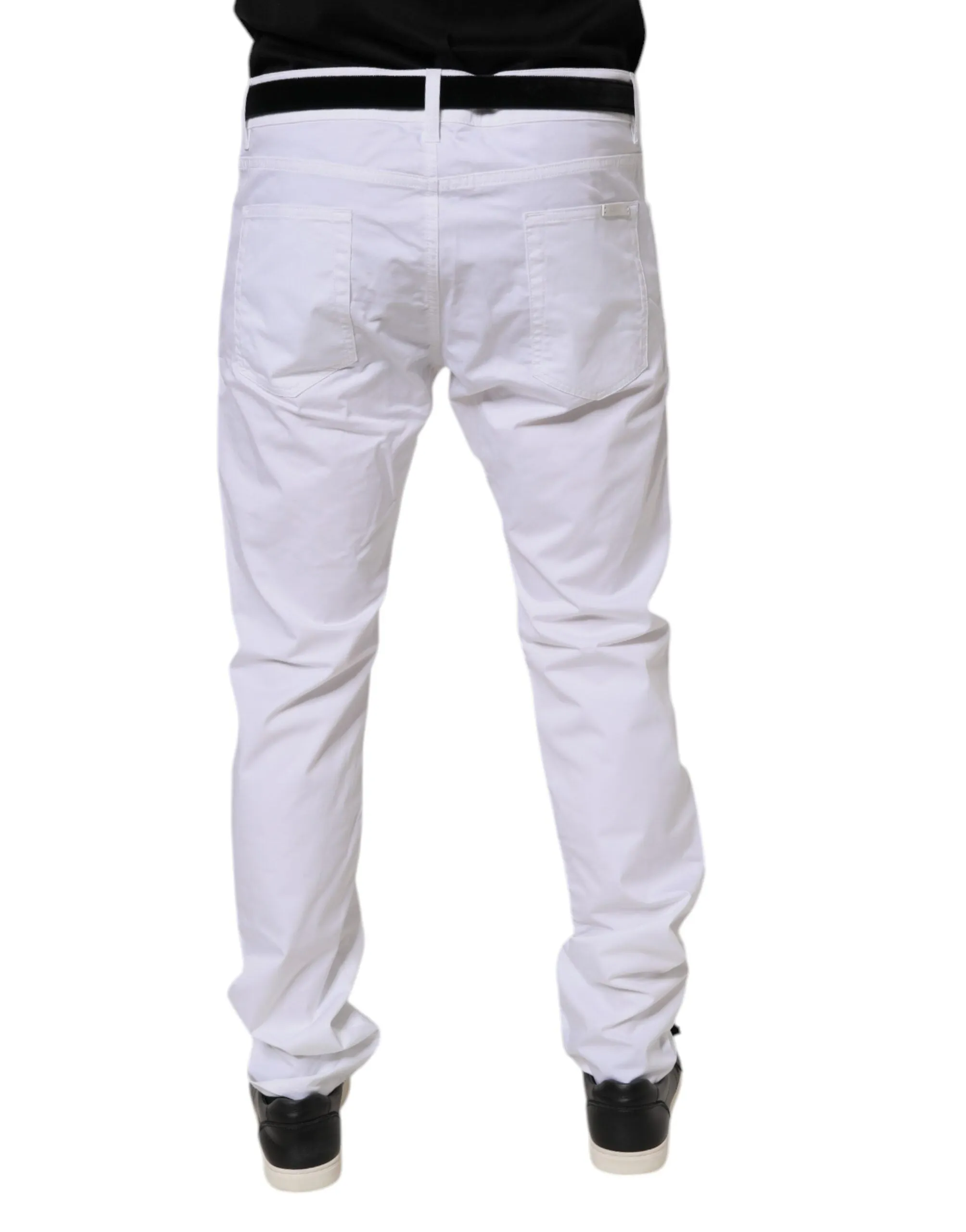 Dolce & Gabbana White Cotton Stretch Skinny Dress Formal Pants