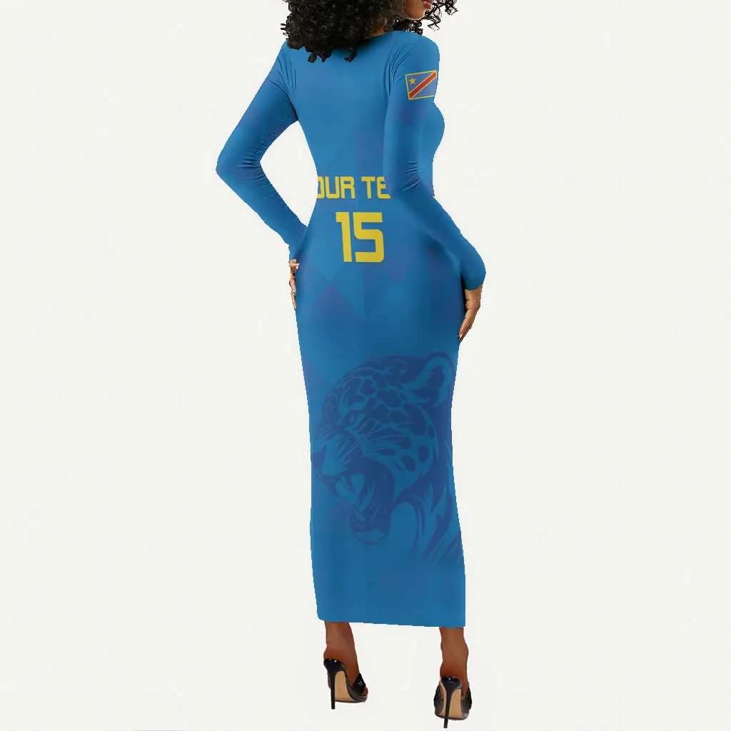 DR Congo Football Custom Long Sleeve Bodycon Dress Go Champions LT15