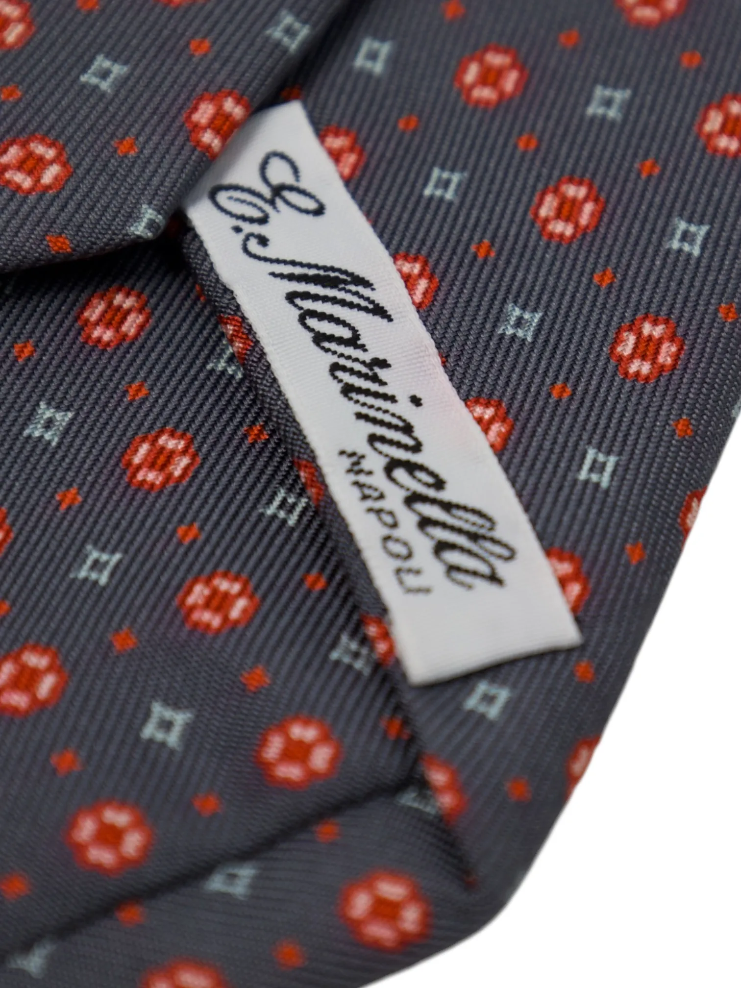 E. Marinella Grey & Red Geometric Silk Tie