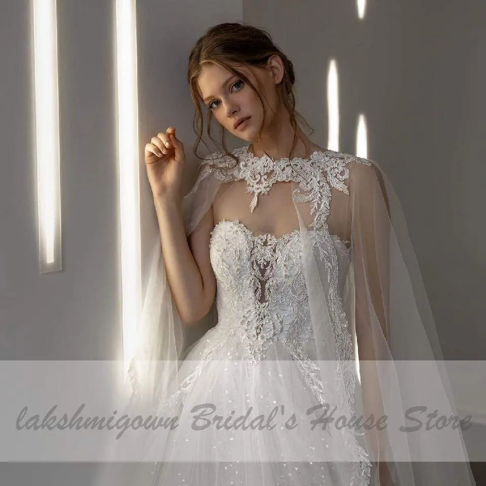 Elegant African Wedding Dresses for Women Strapless Lace Appliques