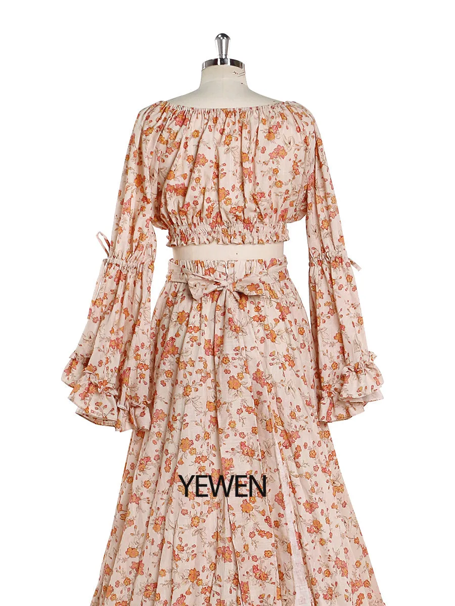 Elegant Cotton Floral Print Woman Maxi Dress Boho Beach 2 Pieces Gown Fancy Photography Props YD211008